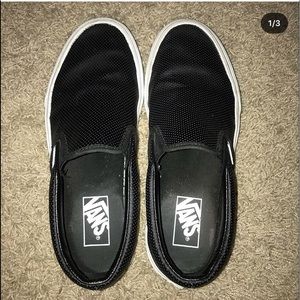 black leather slip on vans